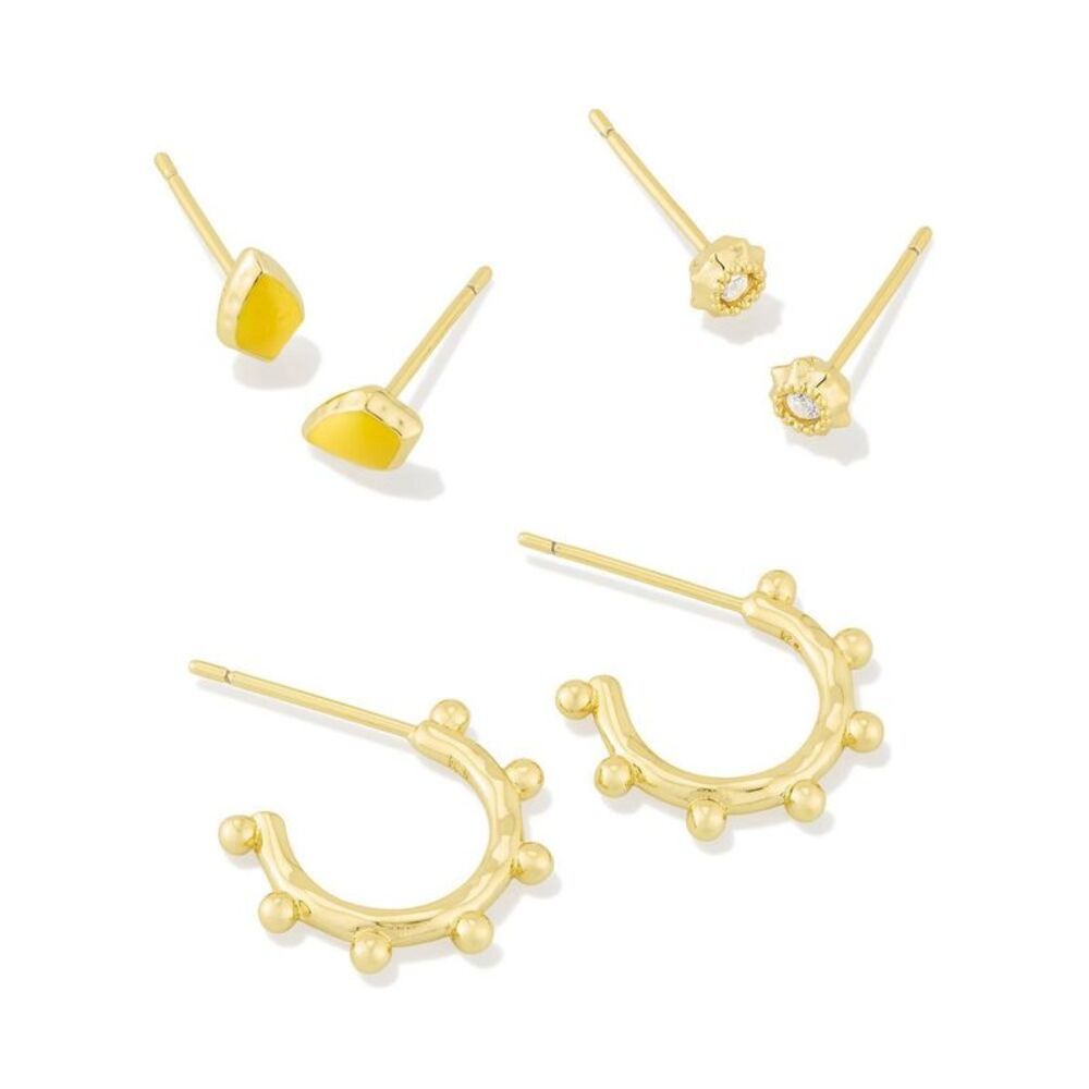 Kendra Scott Reese Set Of 3 Earrings - Gold/Yellow Enamel One Size